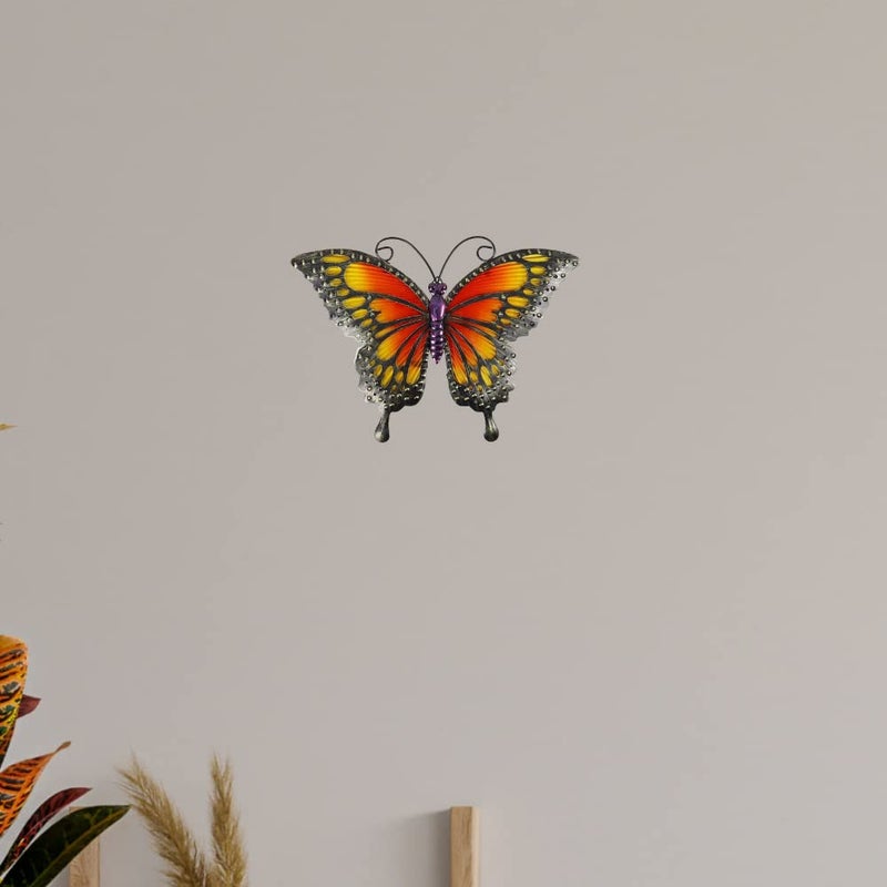Comfy Hour Travel on Wings Collection 12" Metal Art Butterfly Wall Decor, Orange - Image 3